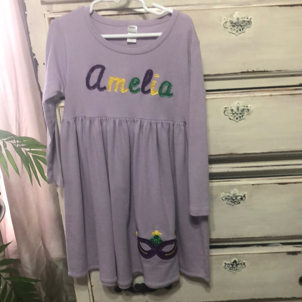 Purple Kids Casual Dress Amelia. Mardi Gras